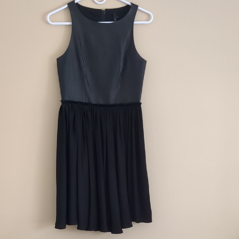 Small Marna Black Leather And Chiffon Dress Back Zip Biker Goth Salon